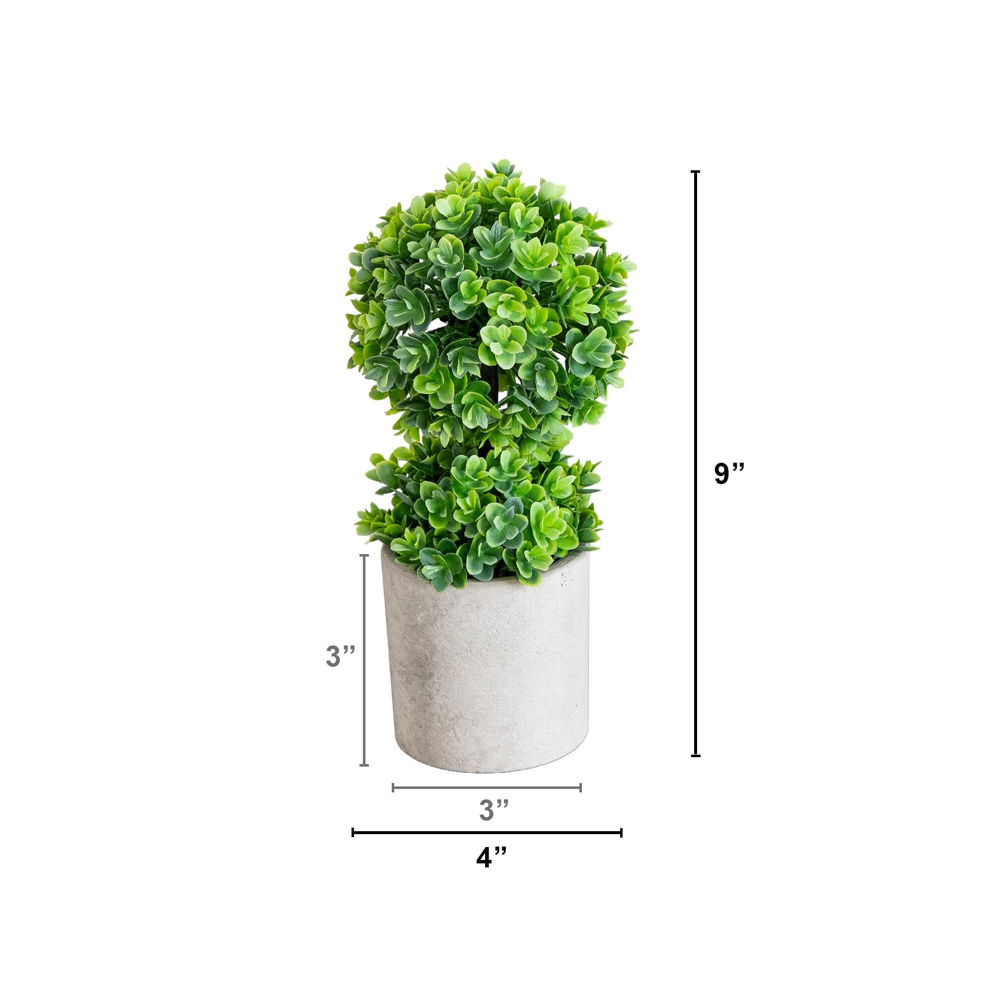 9" Artificial Mini Eucalyptus Ball Topiary in Cement Planter -Set of 2