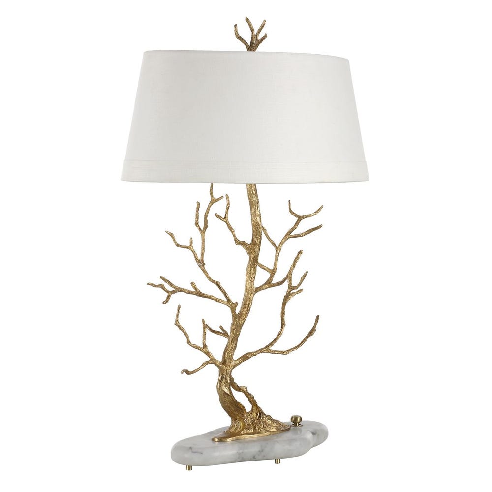 Angled view of sculptural branch table lamp