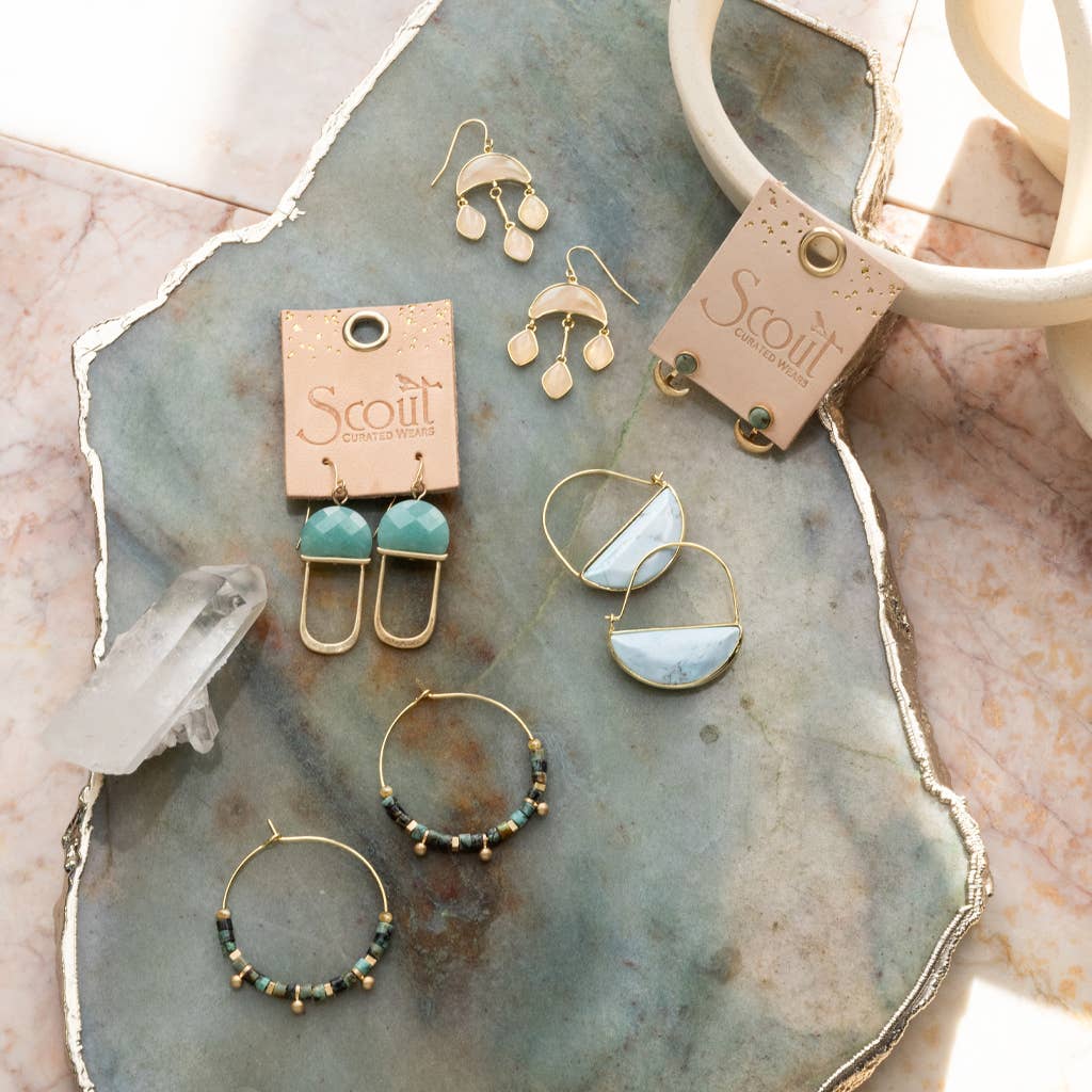 Stone Crescent Drop Earring - Labradorite/Gold
