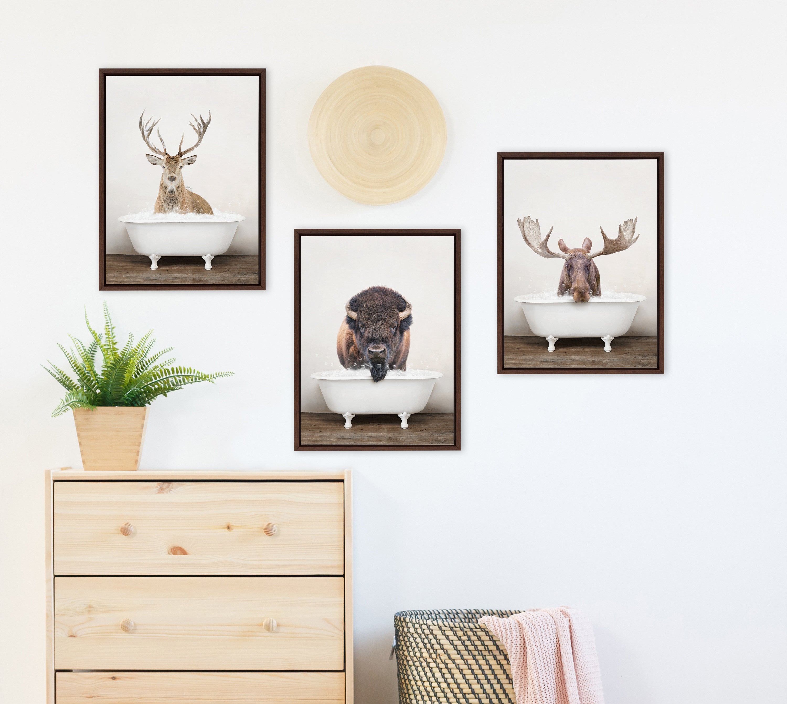Sylvie Moose Rustic Bubble Bath Framed Canvas by Amy Peterson Art Studio