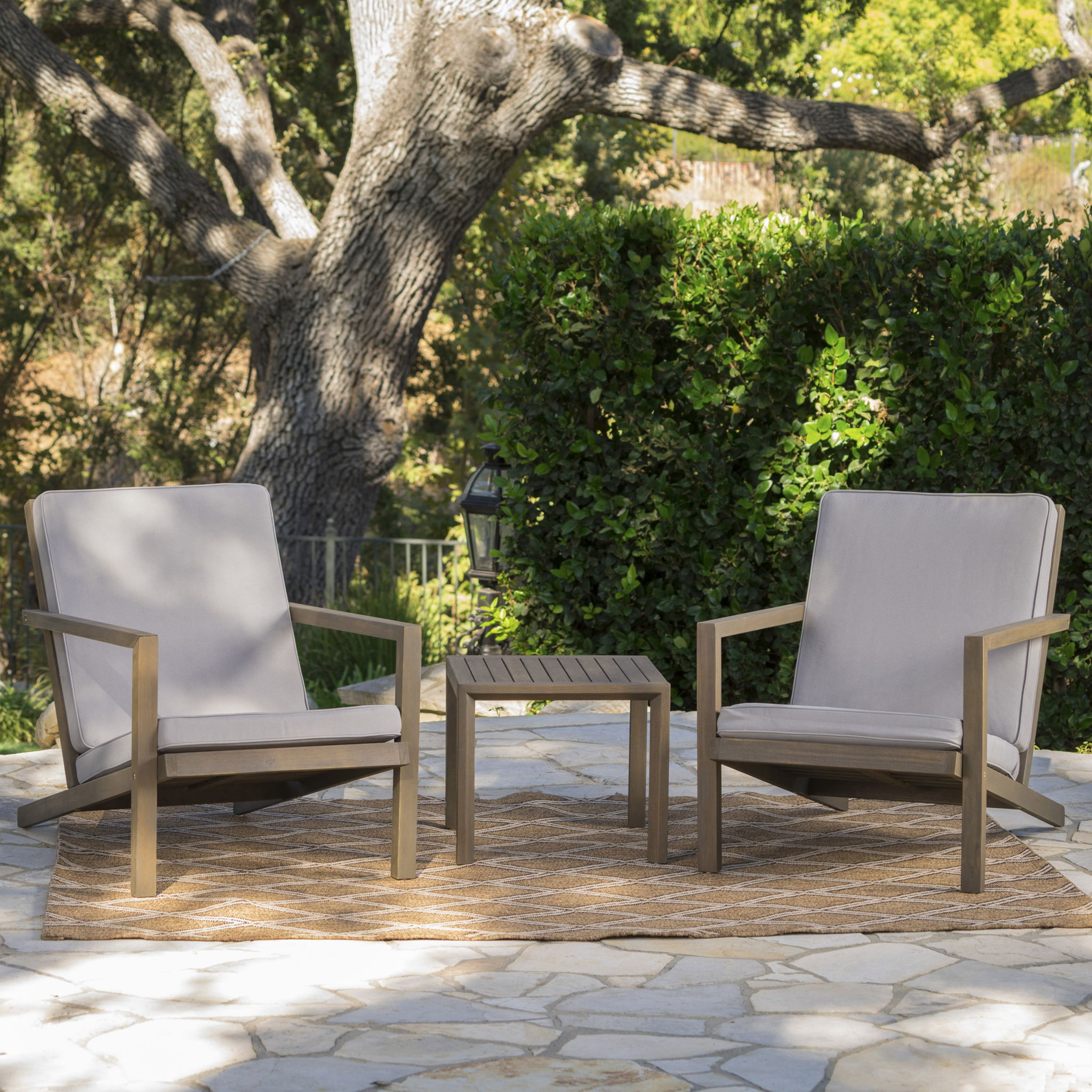 Celestaria 3-Piece Outdoor Chat Set with Adirondack Chairs, Cushions and Side Table