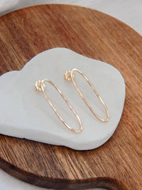 Hammered Oval Stud Earrings in Silver & 14k Gold Fill