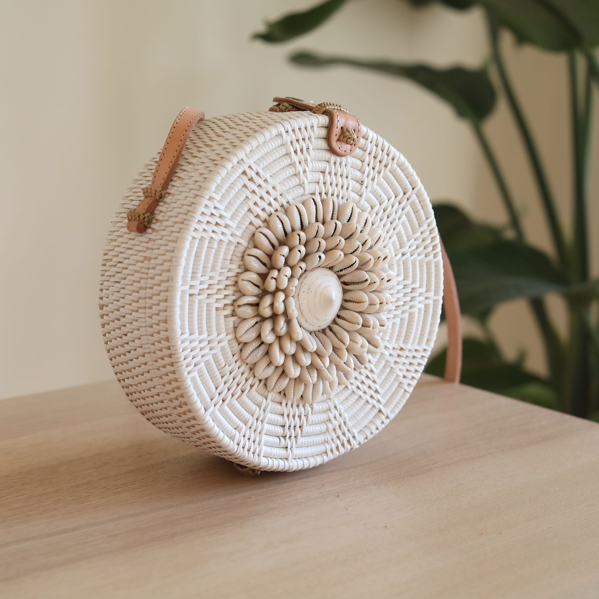 Bali Seashell Rattan Crossbody Bag - Ava