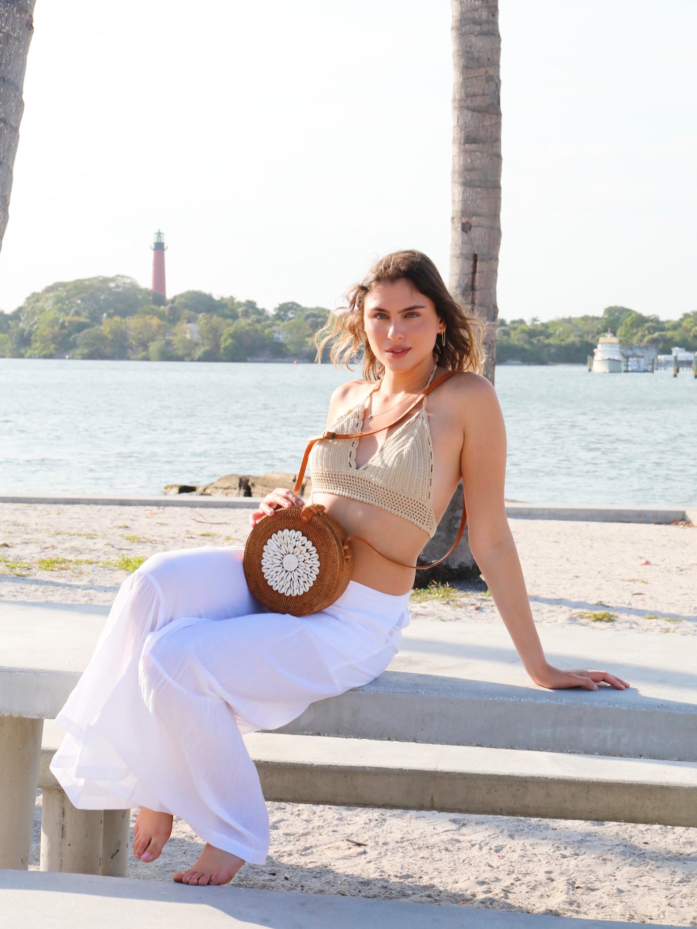 Bali Seashell Rattan Crossbody Bag - Ava