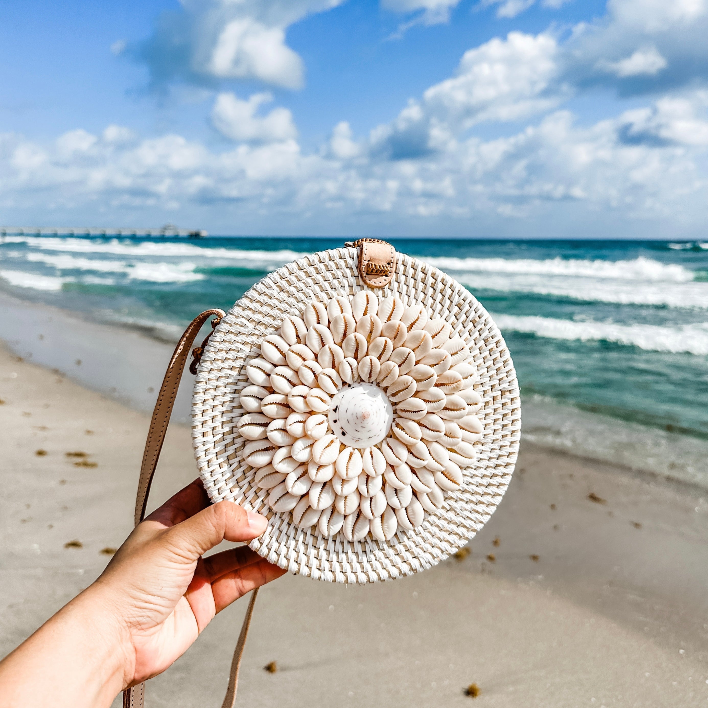 Bali Seashell Rattan Crossbody Bag - Ava