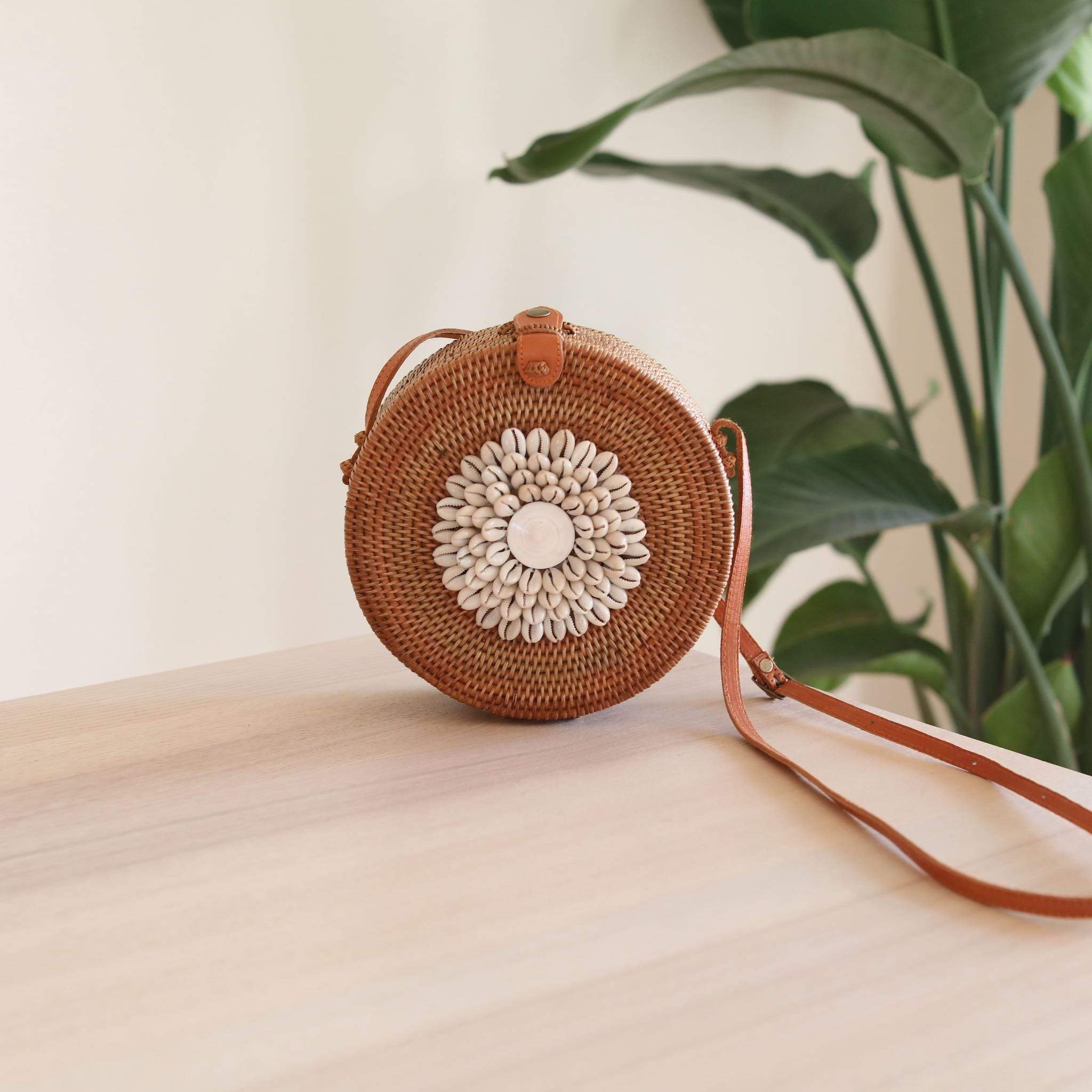 Bali Seashell Rattan Crossbody Bag - Ava
