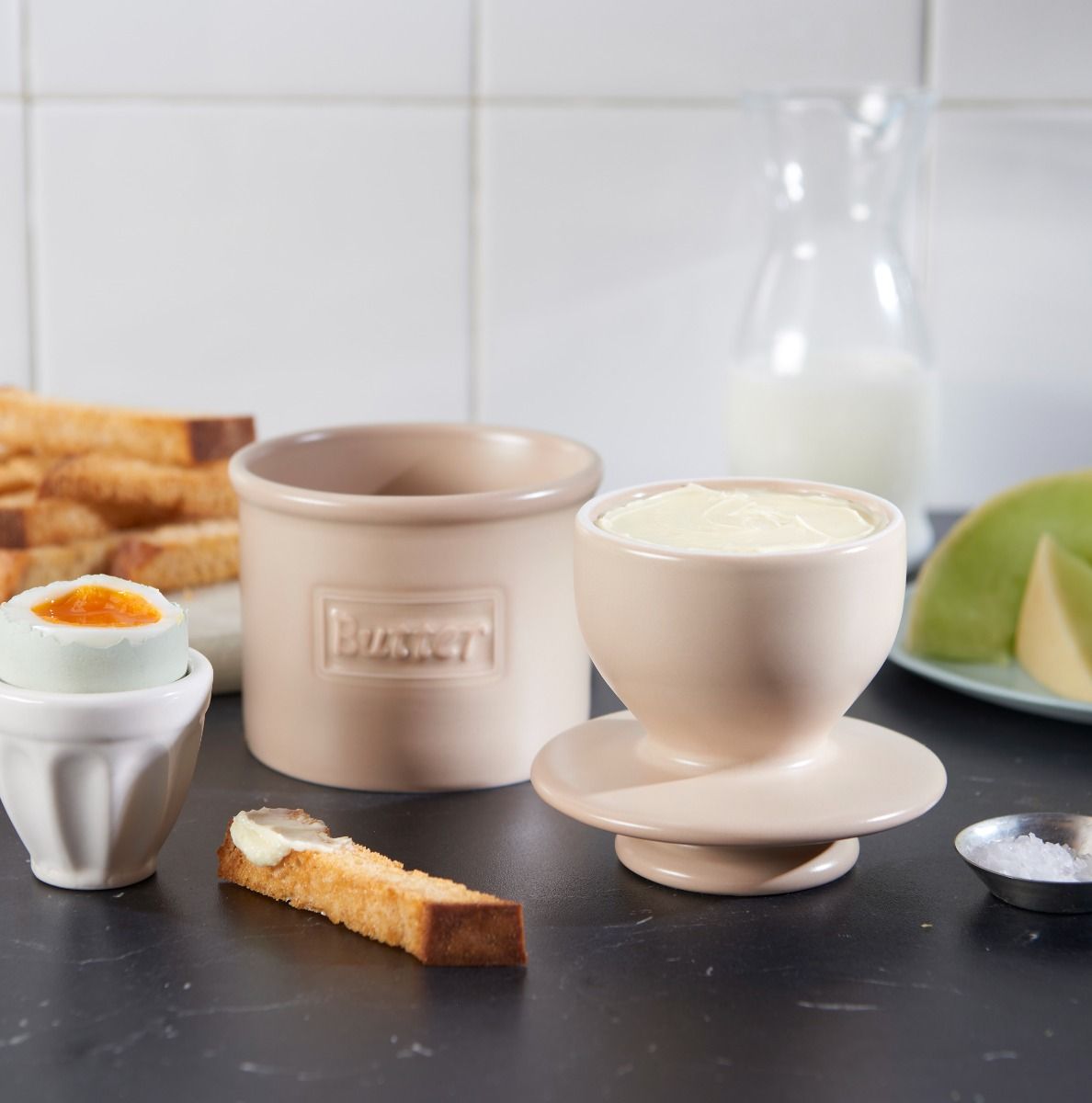 Matte Beige Cafe Butter Bell Crock