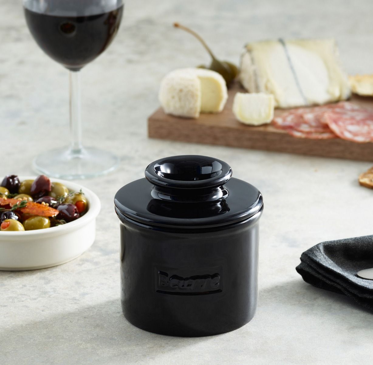 Midnight Black Cafe Retro Butter Bell Crock