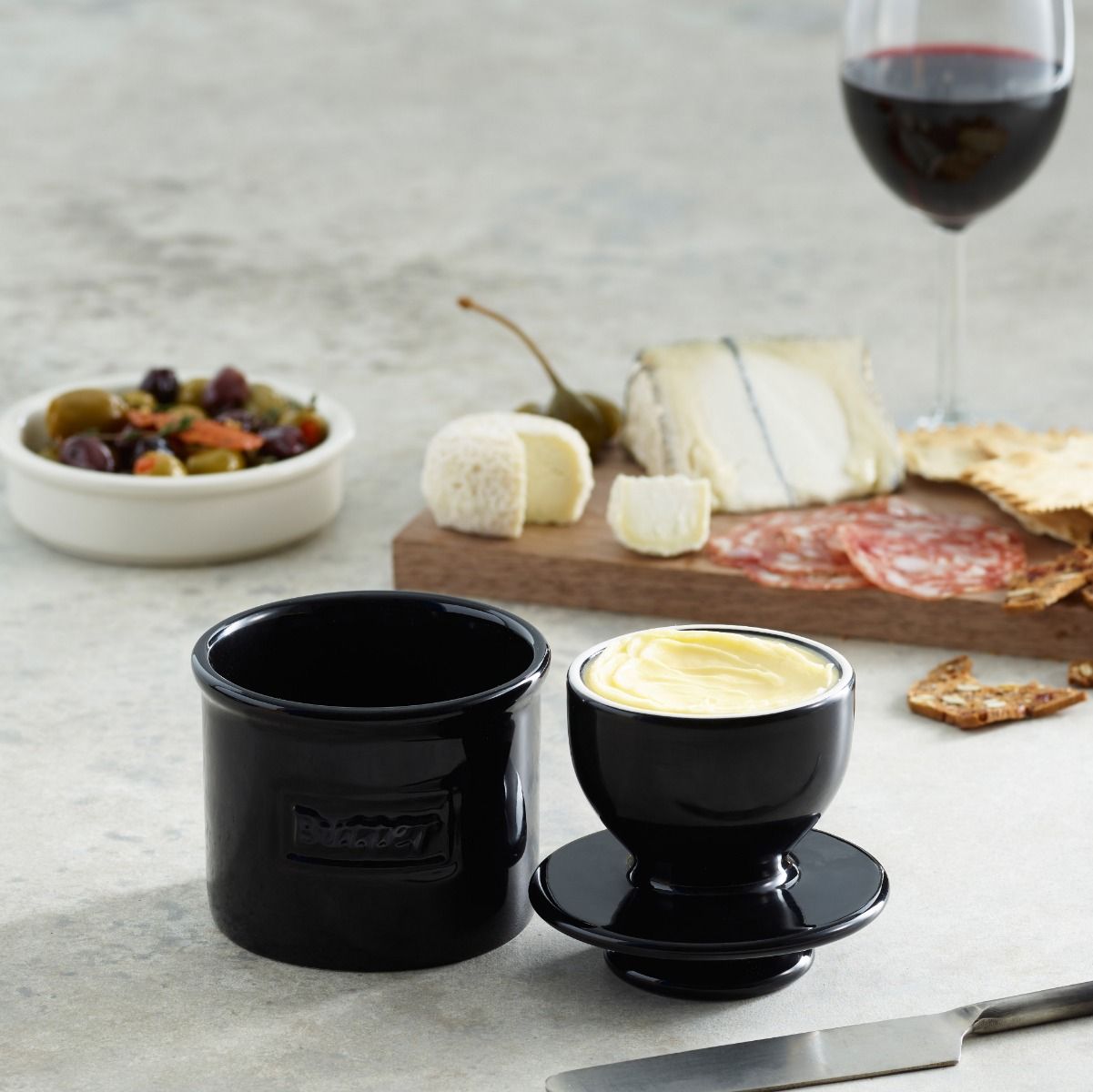 Midnight Black Cafe Retro Butter Bell Crock