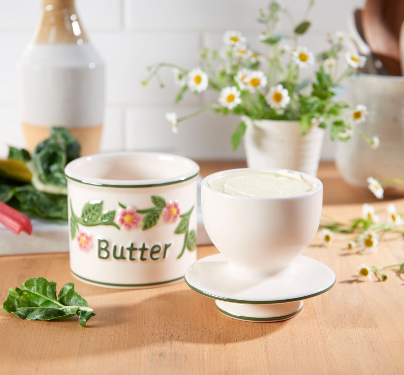 The Original Hand Painted Raised Floral Butter Bell Crock