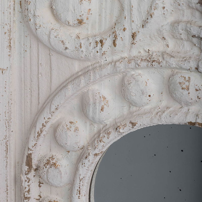 Large Wooden Wall Art Panels With Distressed Round Mirror Accents (Set of 2) - White