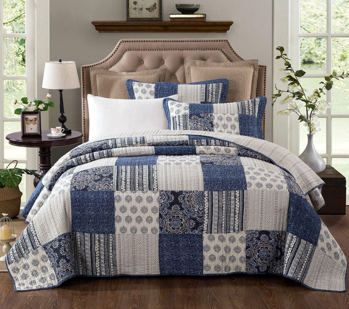 Bedding Denim Blue Patchwork Cotton Quilt Set