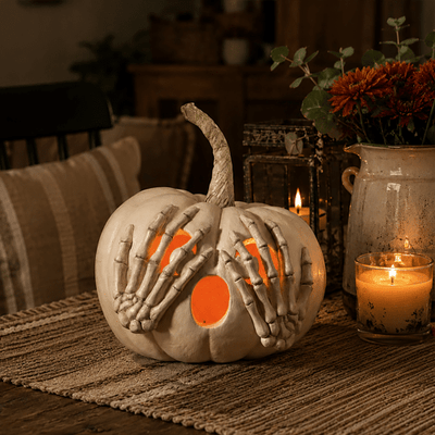 Peek-a-Boo Pumpkin White Halloween Decor by Bethany Lowe Designs