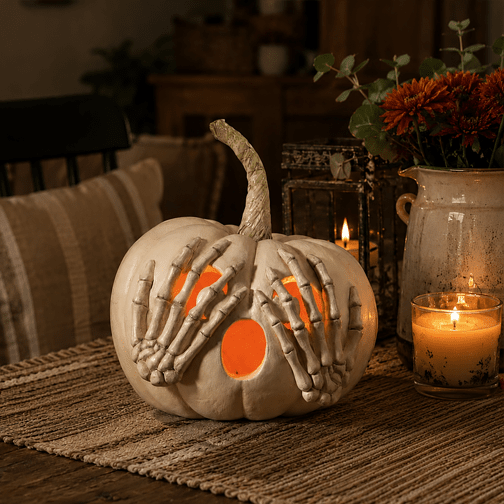 Peek-a-Boo Pumpkin White Halloween Decor by Bethany Lowe Designs