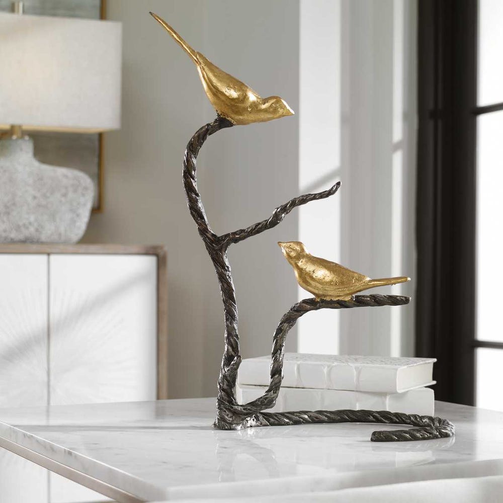 Metallic Gold Bird Branch Sculpture