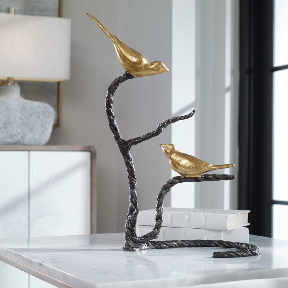 Metallic Gold Bird Branch Sculpture