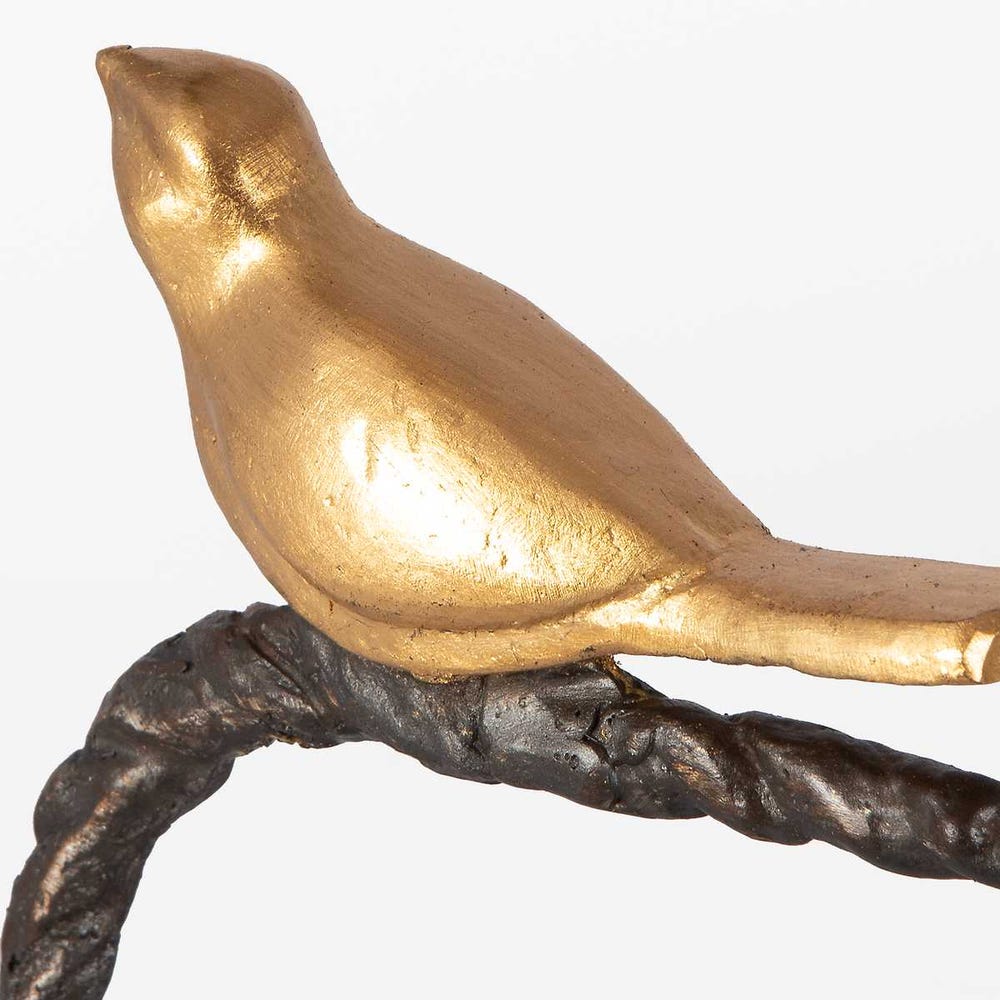 Metallic Gold Bird Branch Sculpture