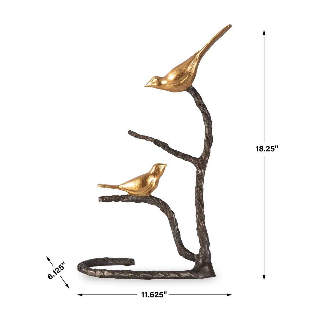 Metallic Gold Bird Branch Sculpture