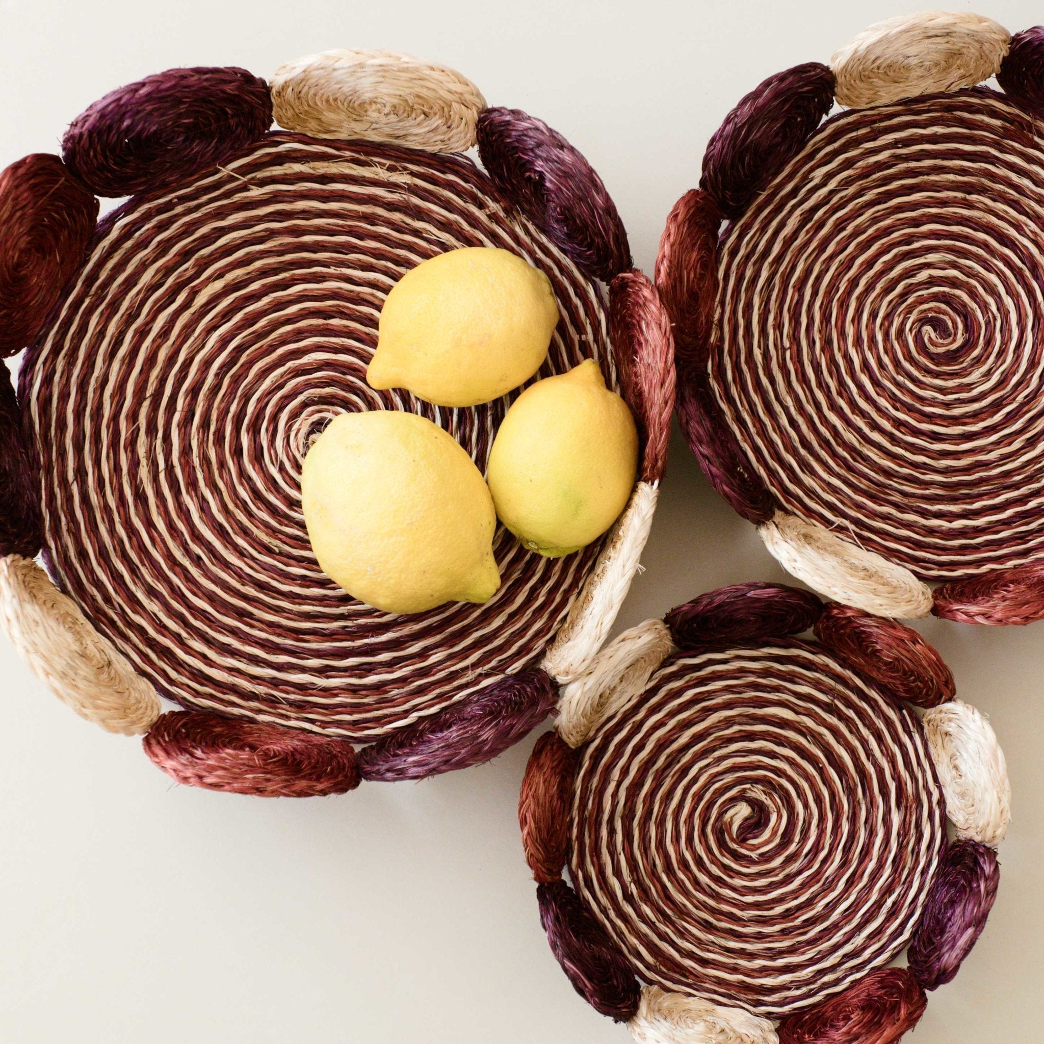 Black and White Abaca Fruit Basket - Tabletop Basket, set of 3 | LIKHÂ