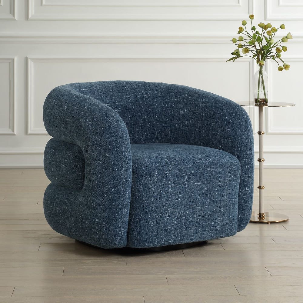 Channeled Blueberry Chenille Swivel Chair