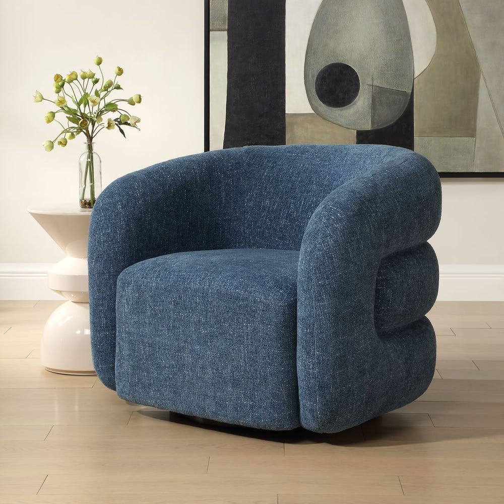 Channeled Blueberry Chenille Swivel Chair