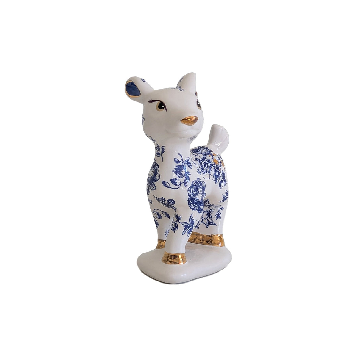 Retro Reindeer Baby in Blue and White Toile
