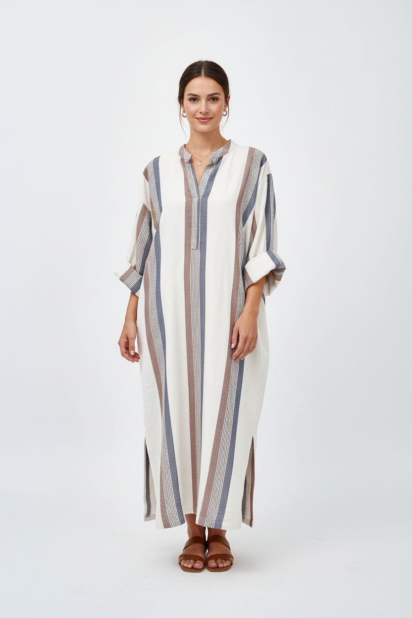 Brown Cream Nomad Long Sleeve Maxi Kaftan