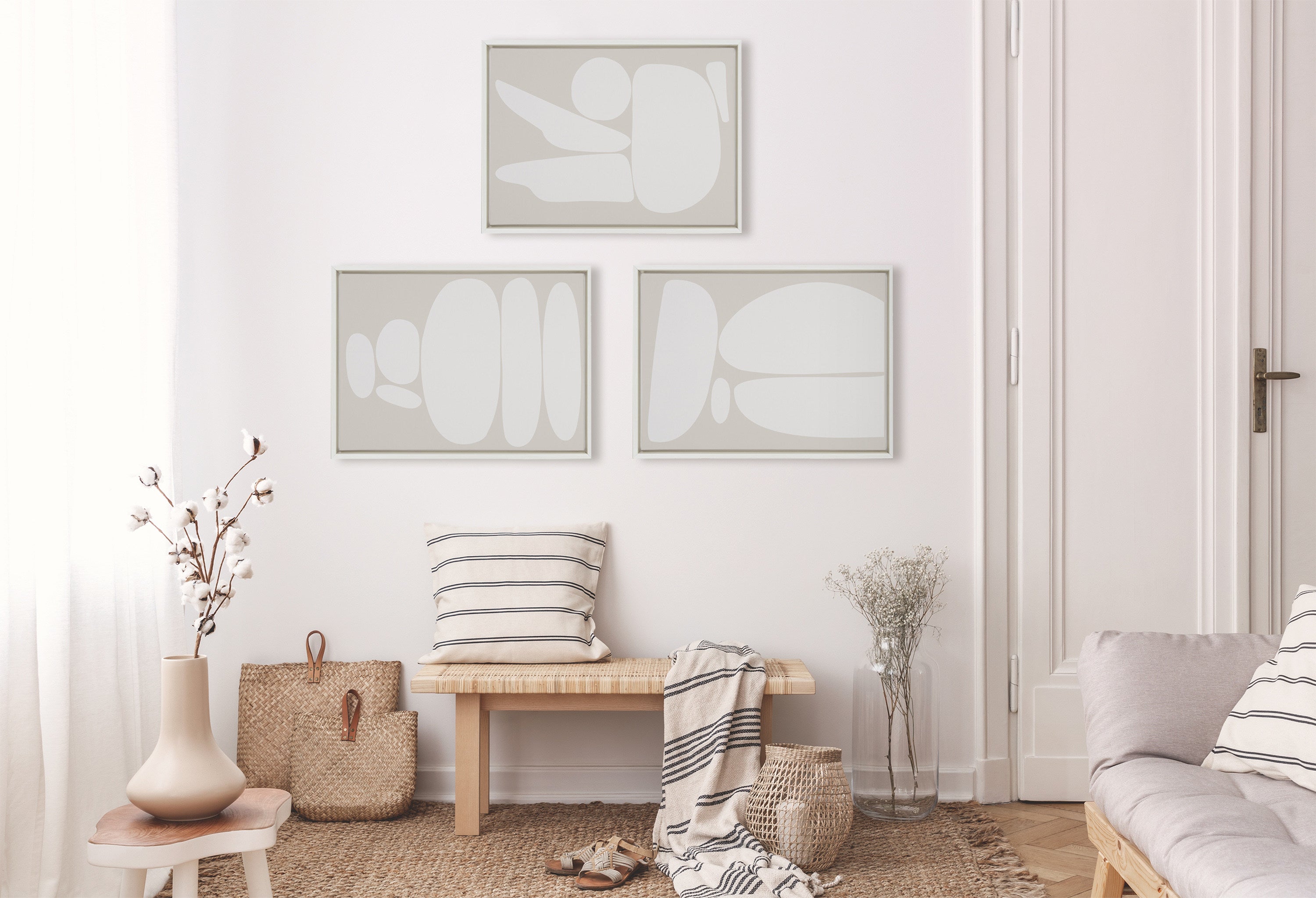Sylvie Zen Rock Garden Neutral Framed Canvas Set by The Creative Bunch Studio