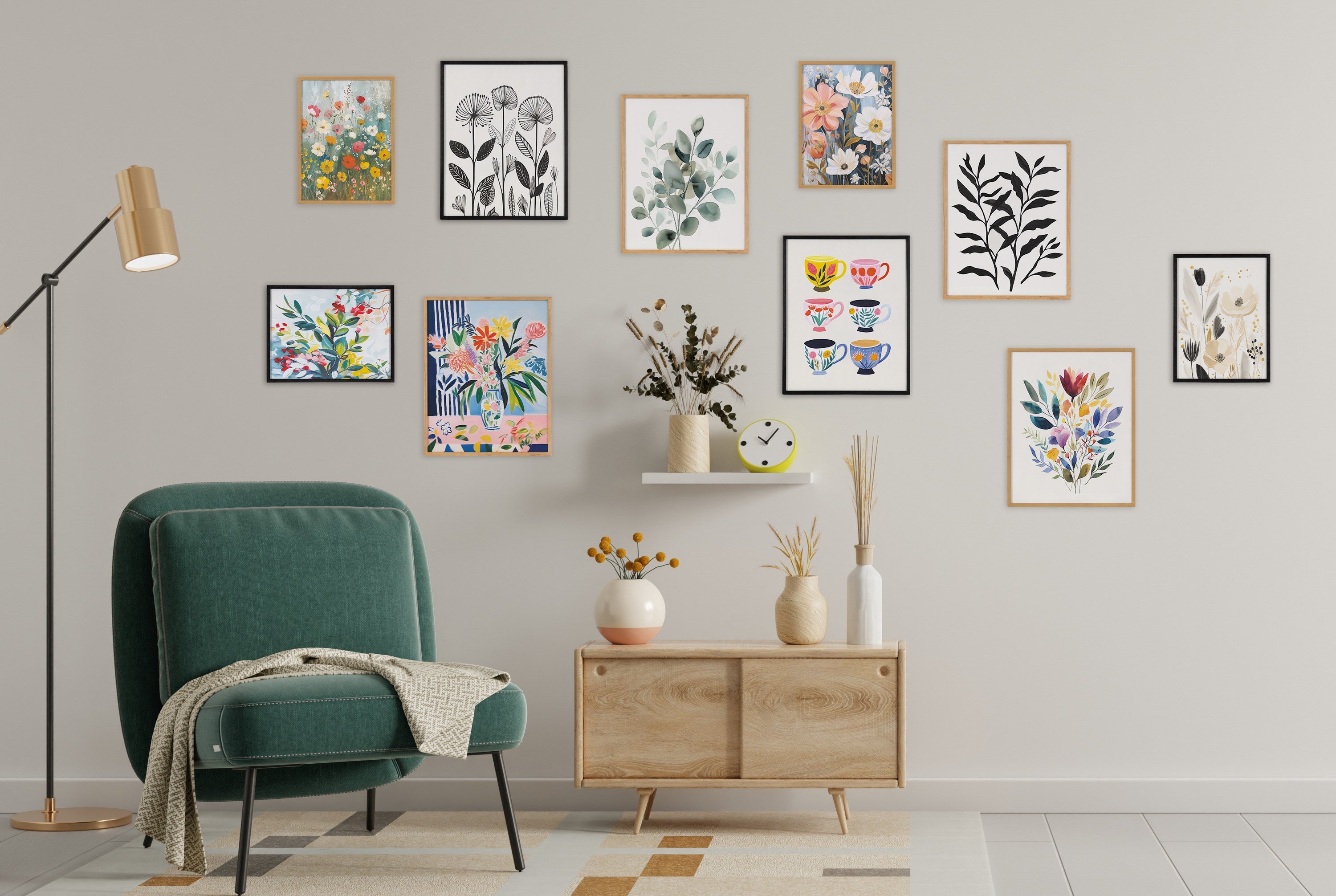 Gallery Modern Muted Cottage Floral Abstract Print by The Creative Bunch Studio