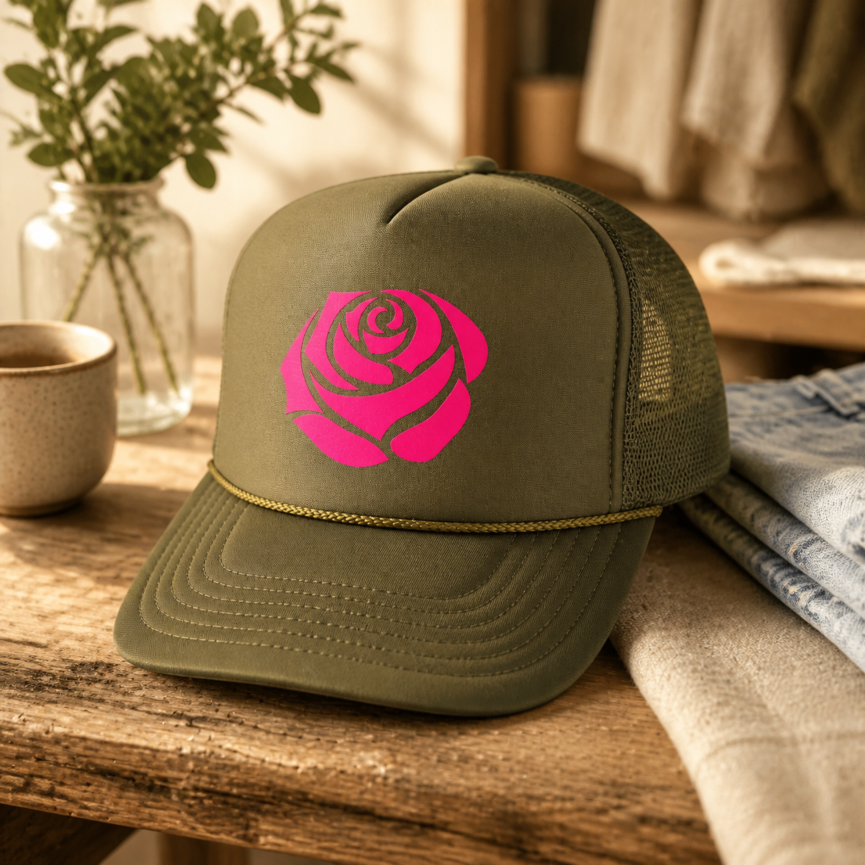 Rose image on Olive Trucker