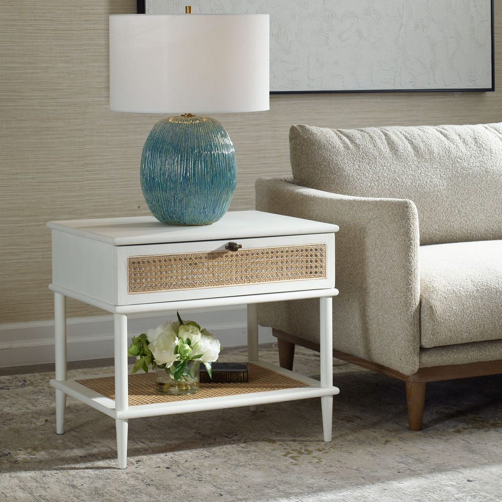 Callan White Rattan Side Table