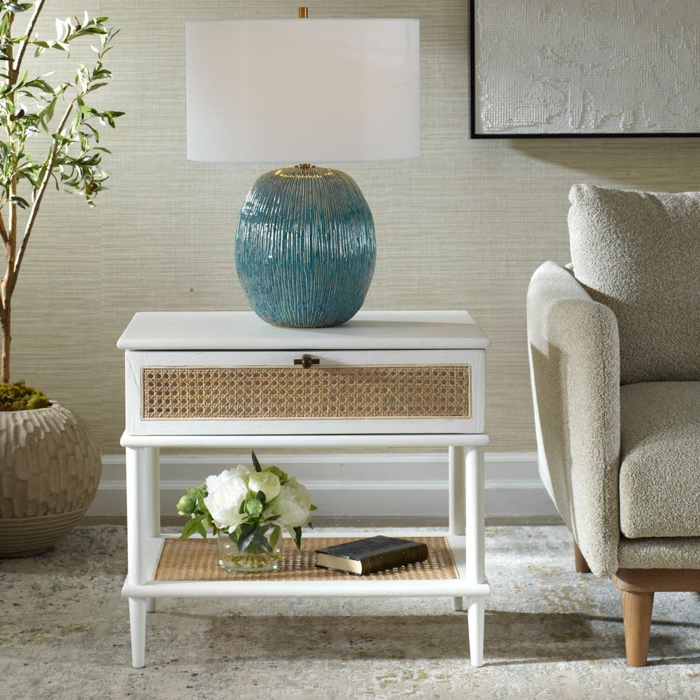 Callan White Rattan Side Table
