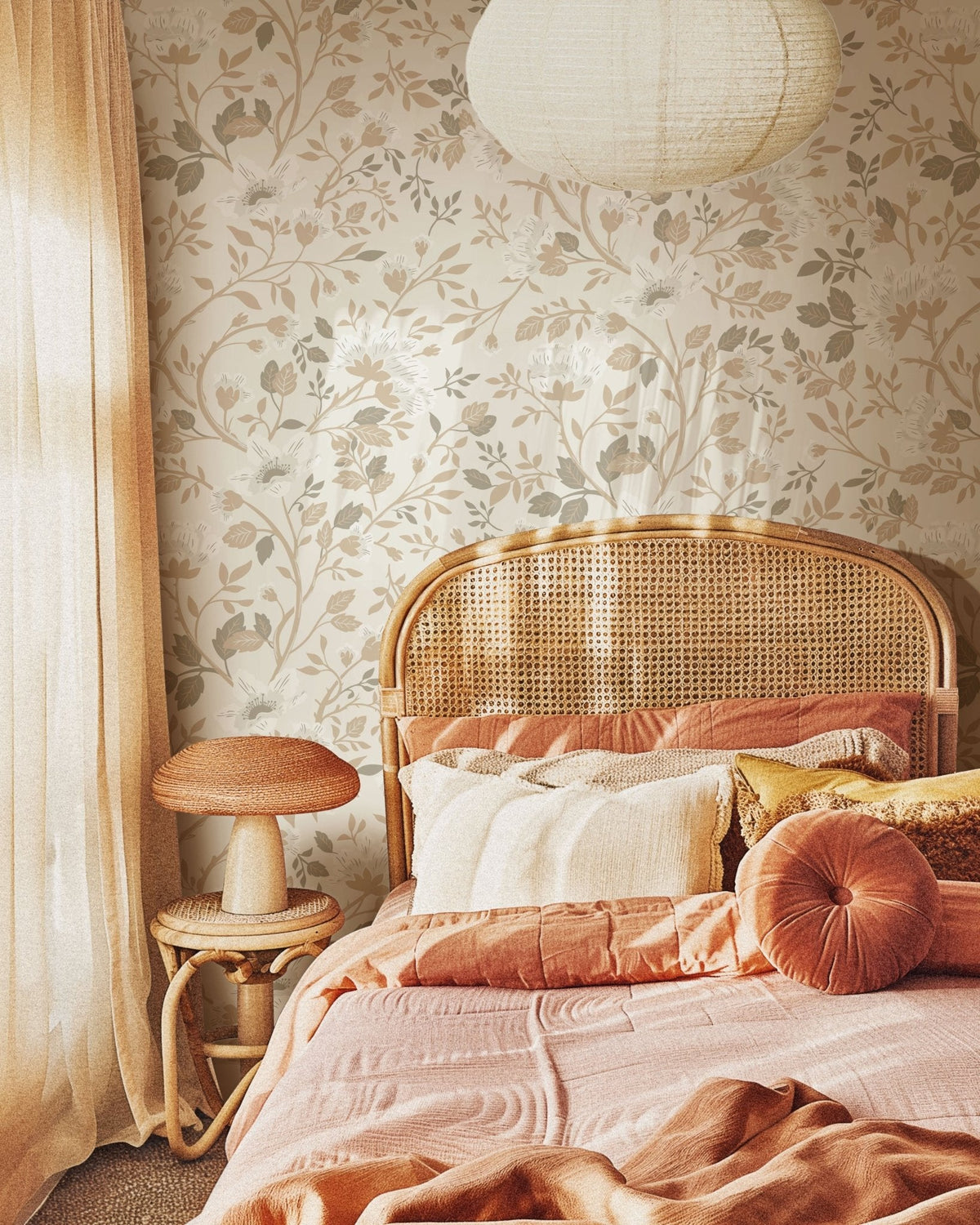 Camellia Study Wallpaper in Natural Linen
