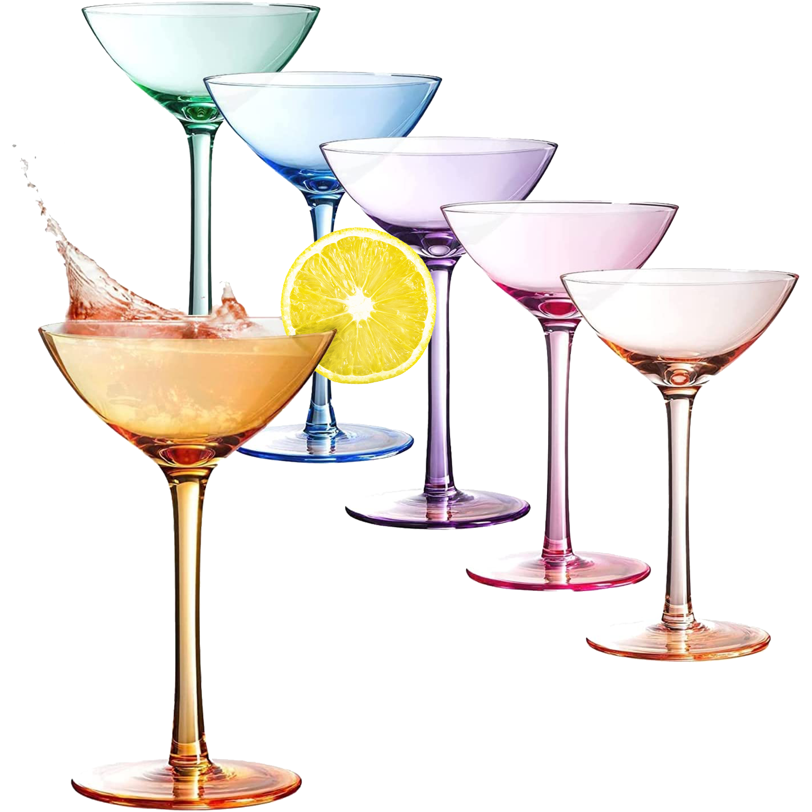 Colored Coupe Glasses Set Of 6 12 Oz Classic Cocktail Glassware For Champagne Martini Manhattan Cosm