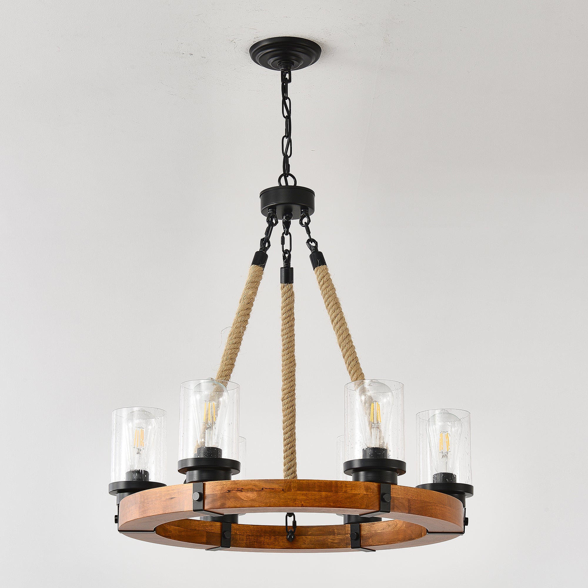 Rustic 6-Light Wagon Wheel Chandelier, Farmhouse Chandeliers