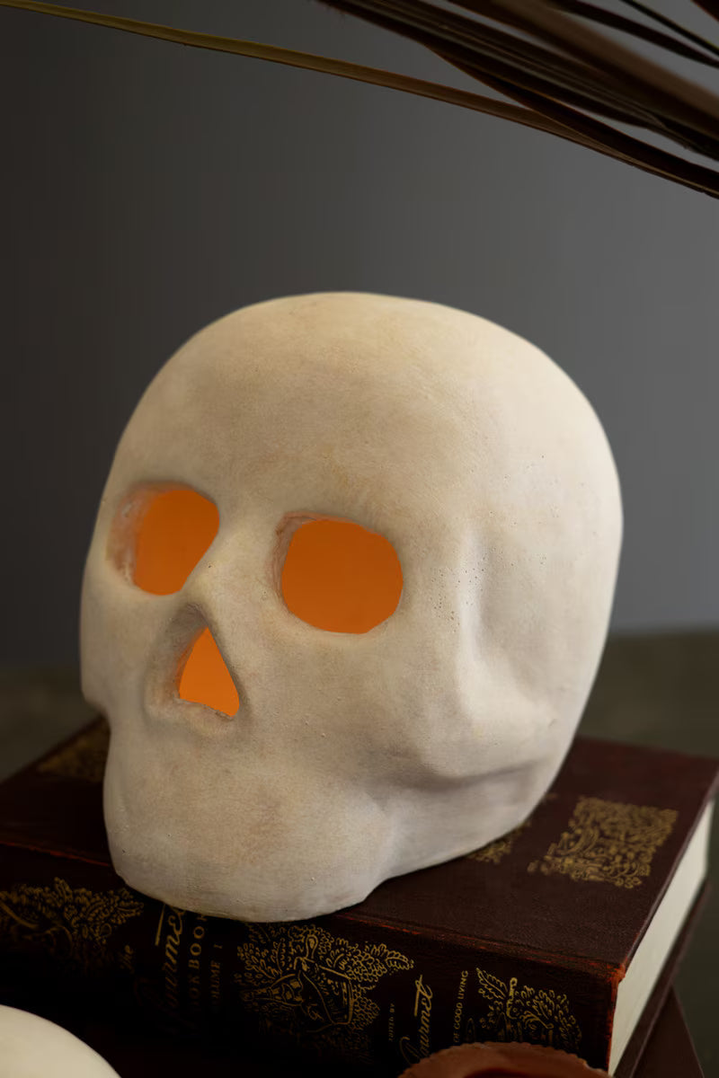 Aged Cement Skull Luminary Set of 4
