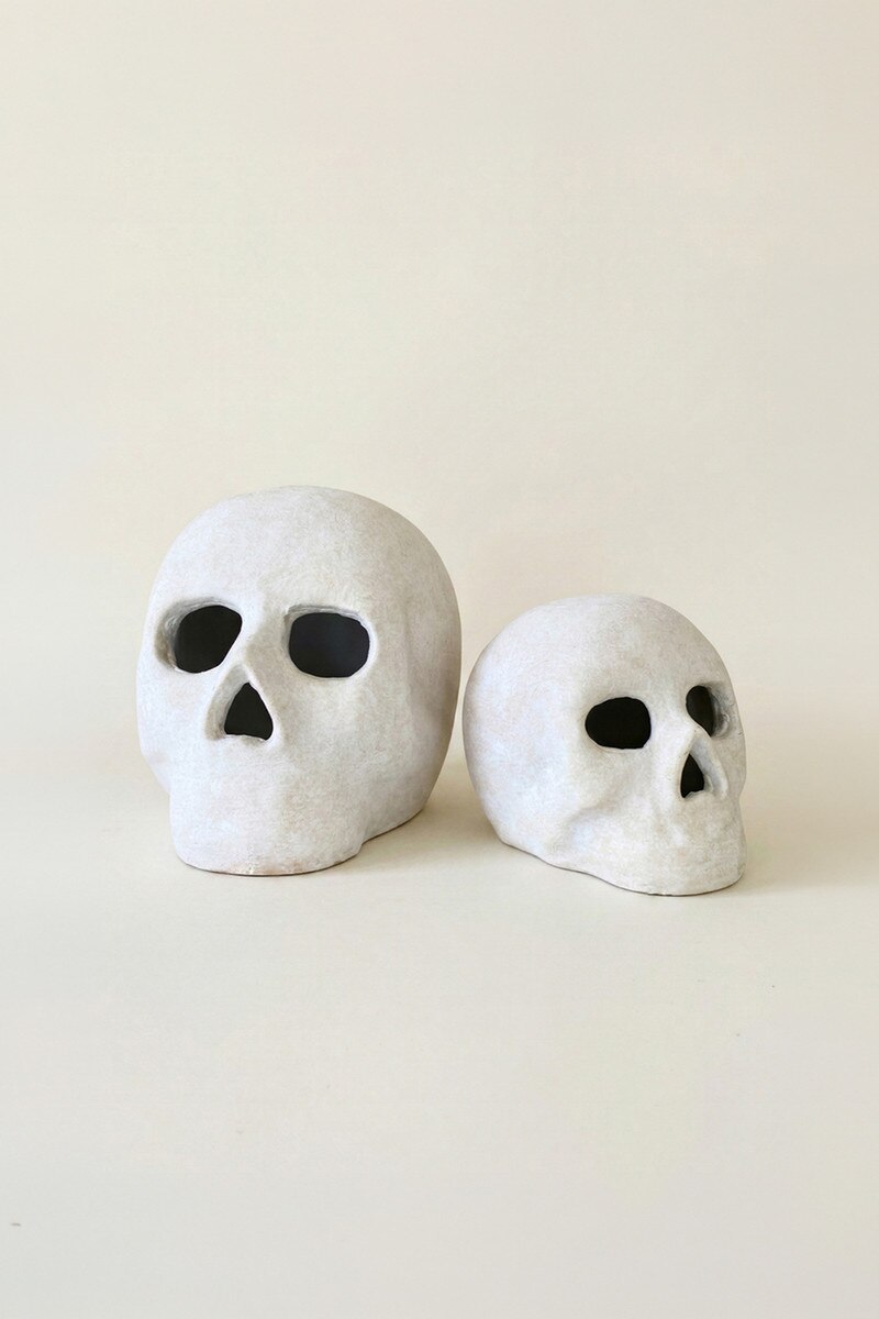 Aged Cement Skull Luminary Set of 4