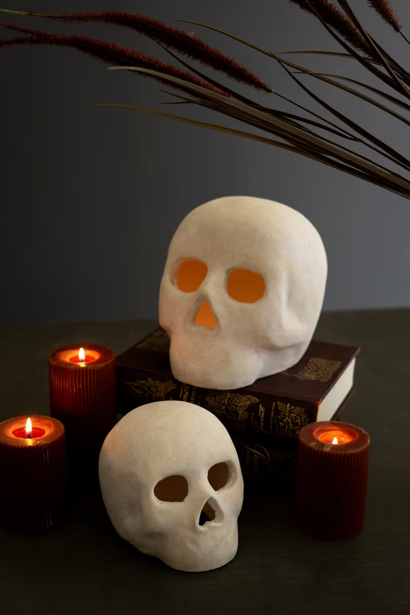 Aged Cement Skull Luminary Set of 4