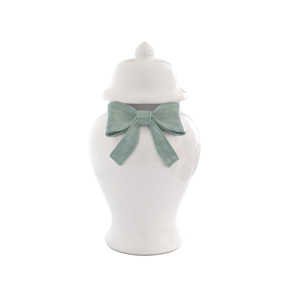 Ginger Jars with Sculpted Ceramic Bow in Lamb's Ear
