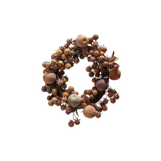 21" Round Faux Apples & Berries Wreath, Distressed Finish