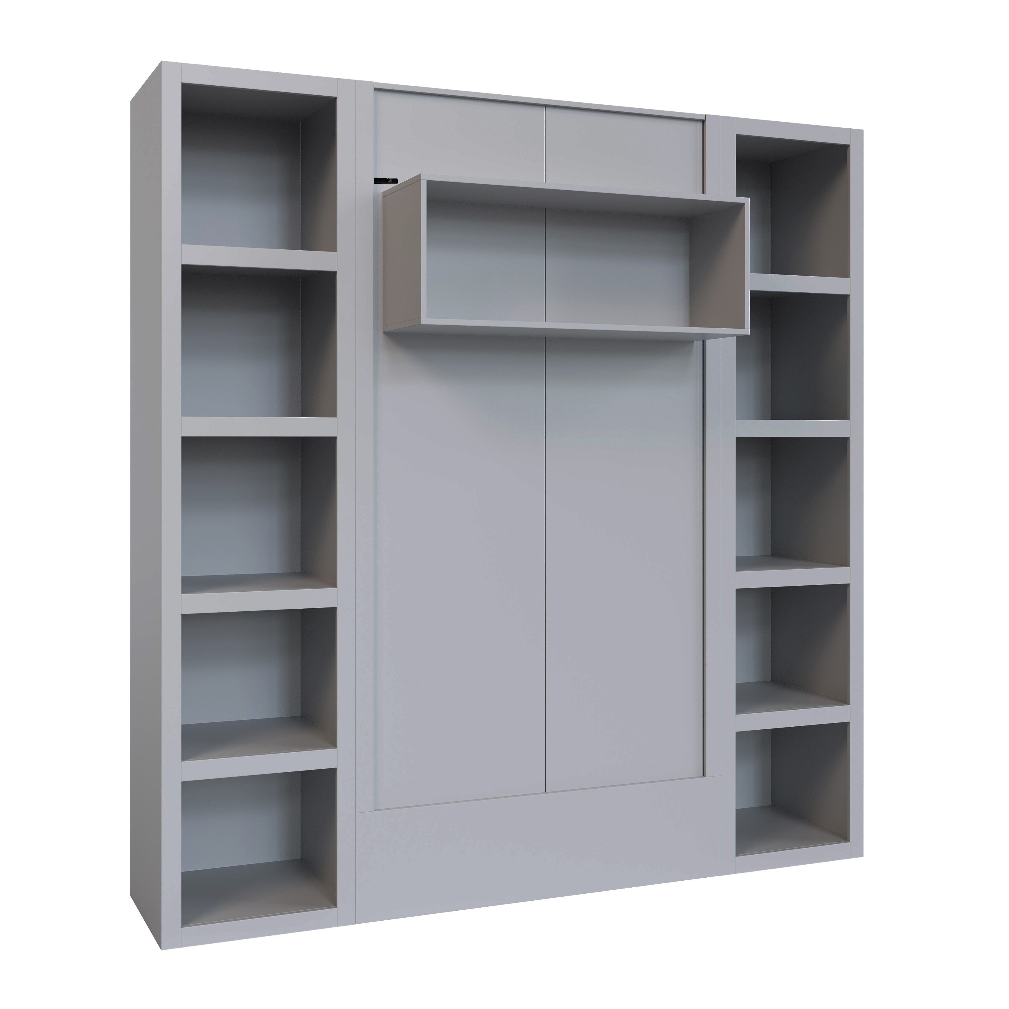 Easy-Lift Twin Murphy Wall Bed in Grey with Two Bookshelves