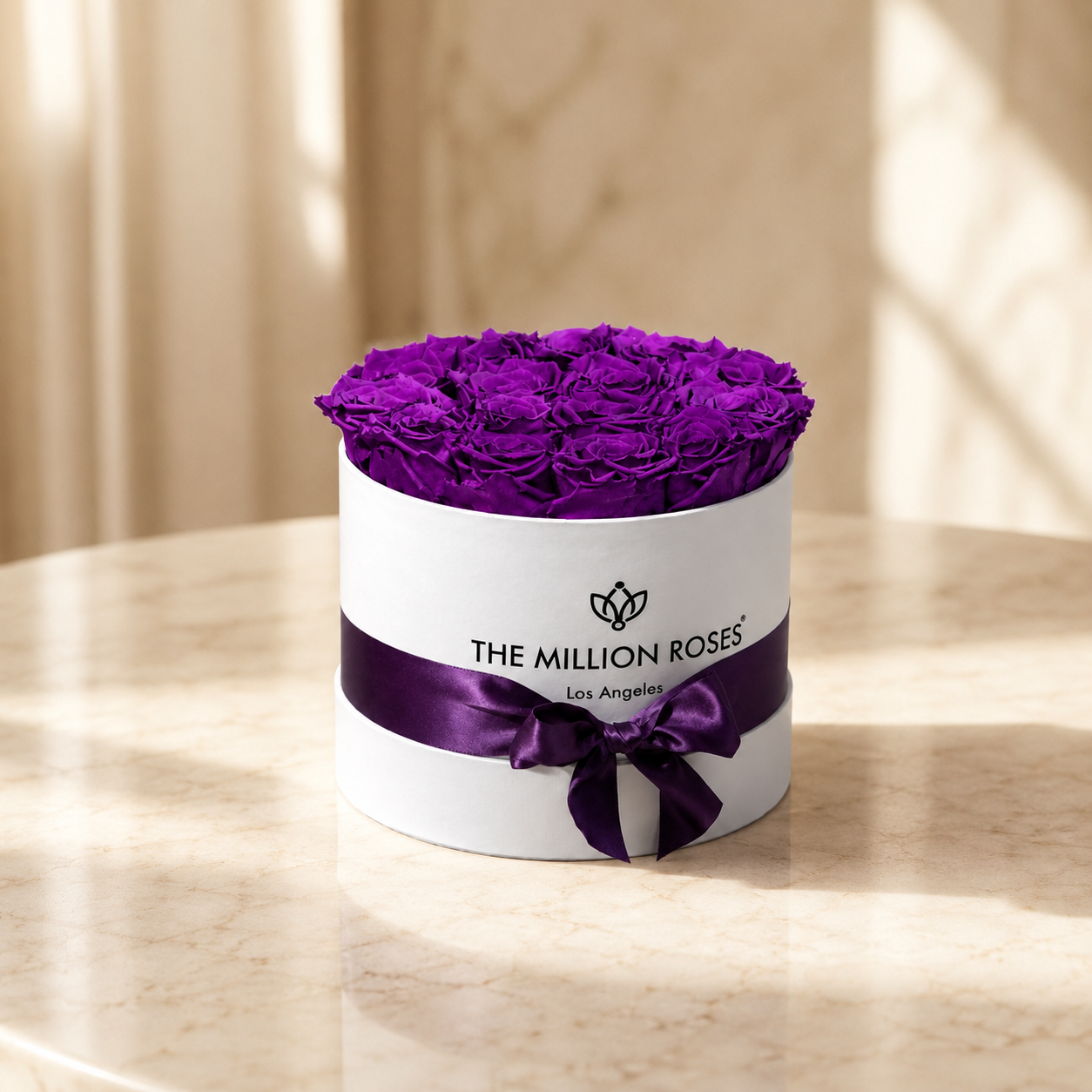 Classic White Box | Bright Purple Roses