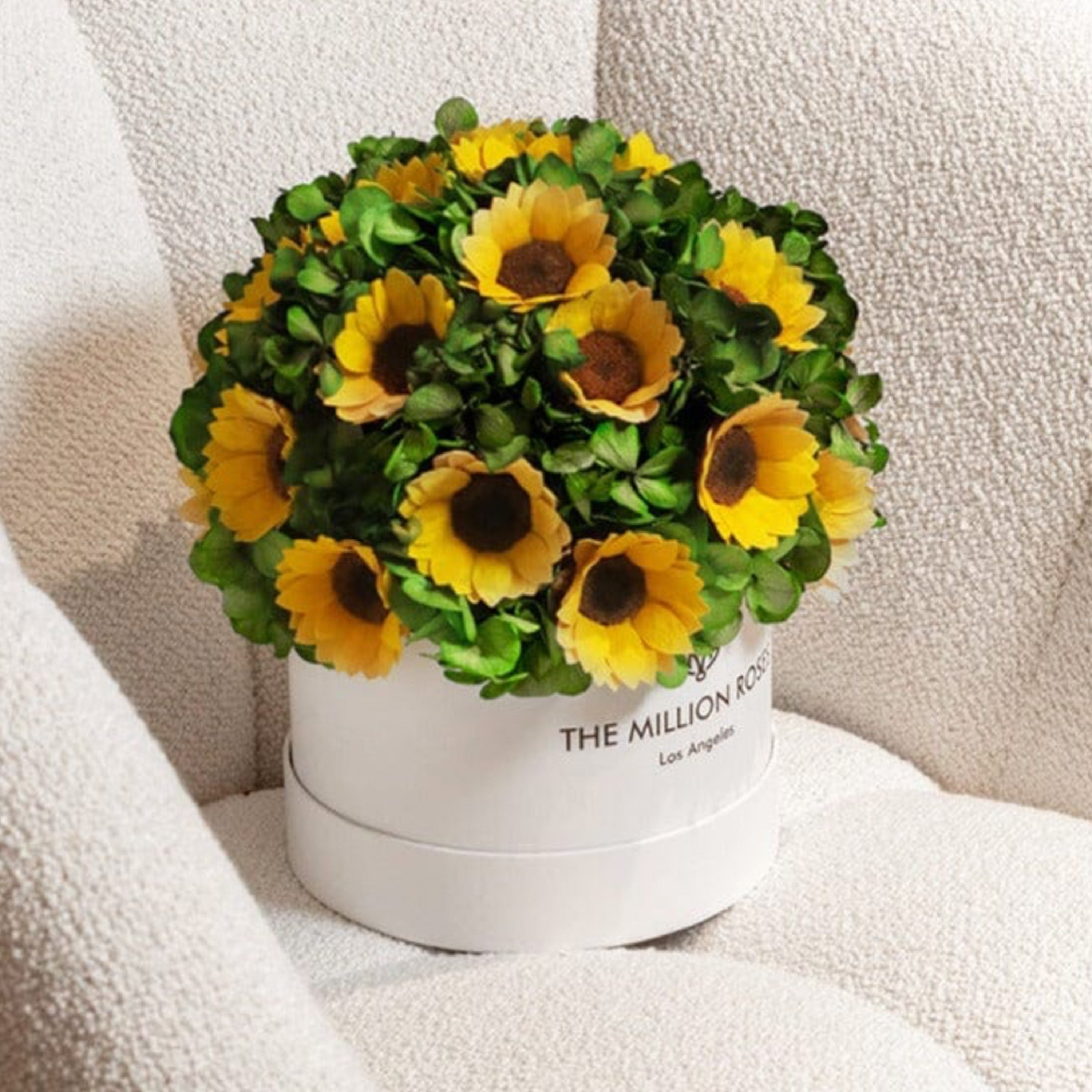 Classic White Box | Green Hydrangeas & Sunflowers