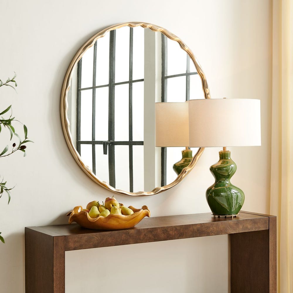 Champagne Leaf Round Wall Mirror