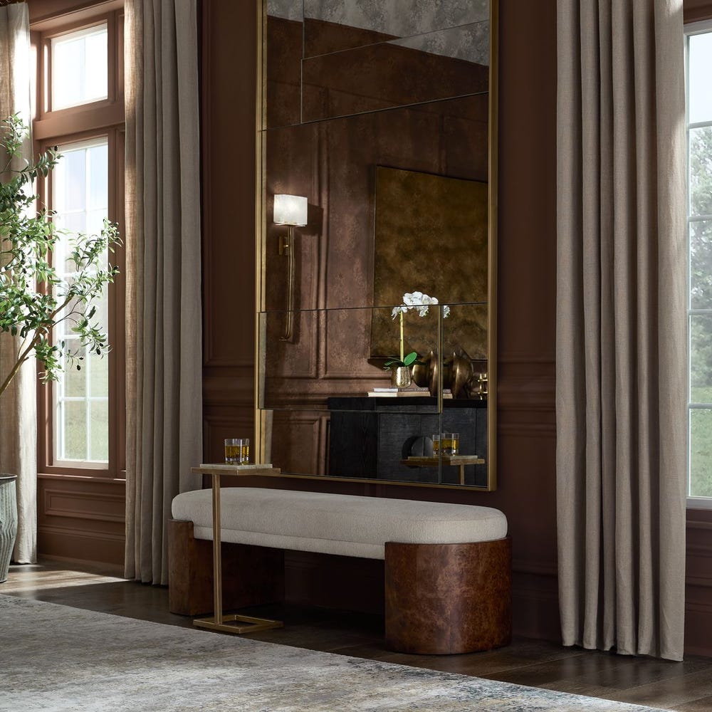 Alderidge Burl Wood Upholstered Bench