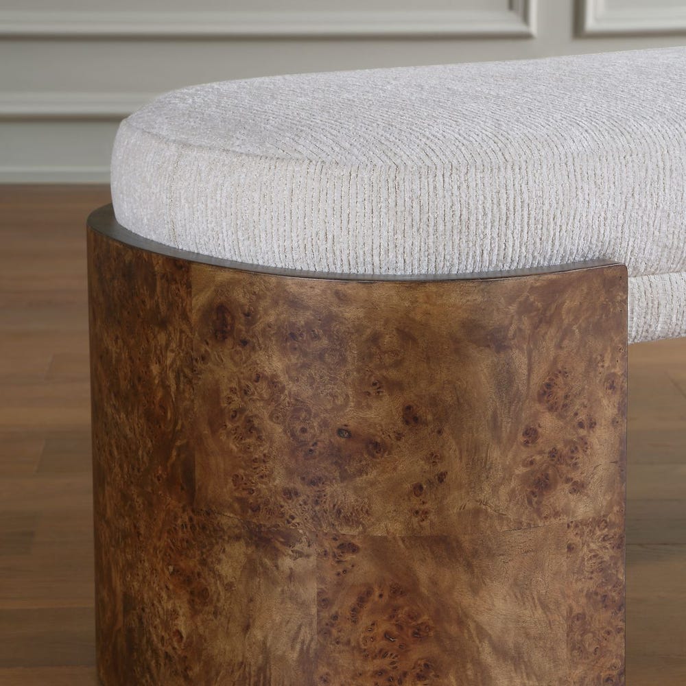 Alderidge Burl Wood Upholstered Bench