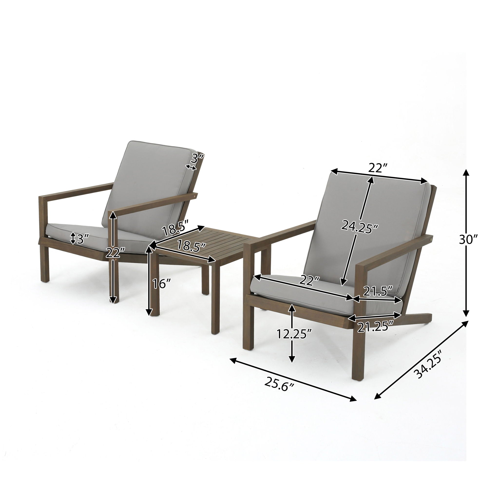Celestaria 3-Piece Outdoor Chat Set with Adirondack Chairs, Cushions and Side Table