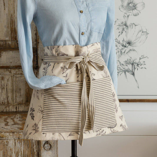 Black and White Botanical Half Apron