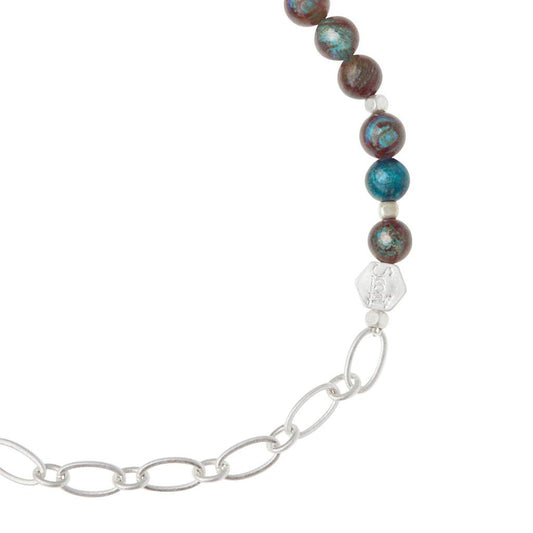Mini Stone w/Chain Stacking Bracelet - Blue Sky Jasper
