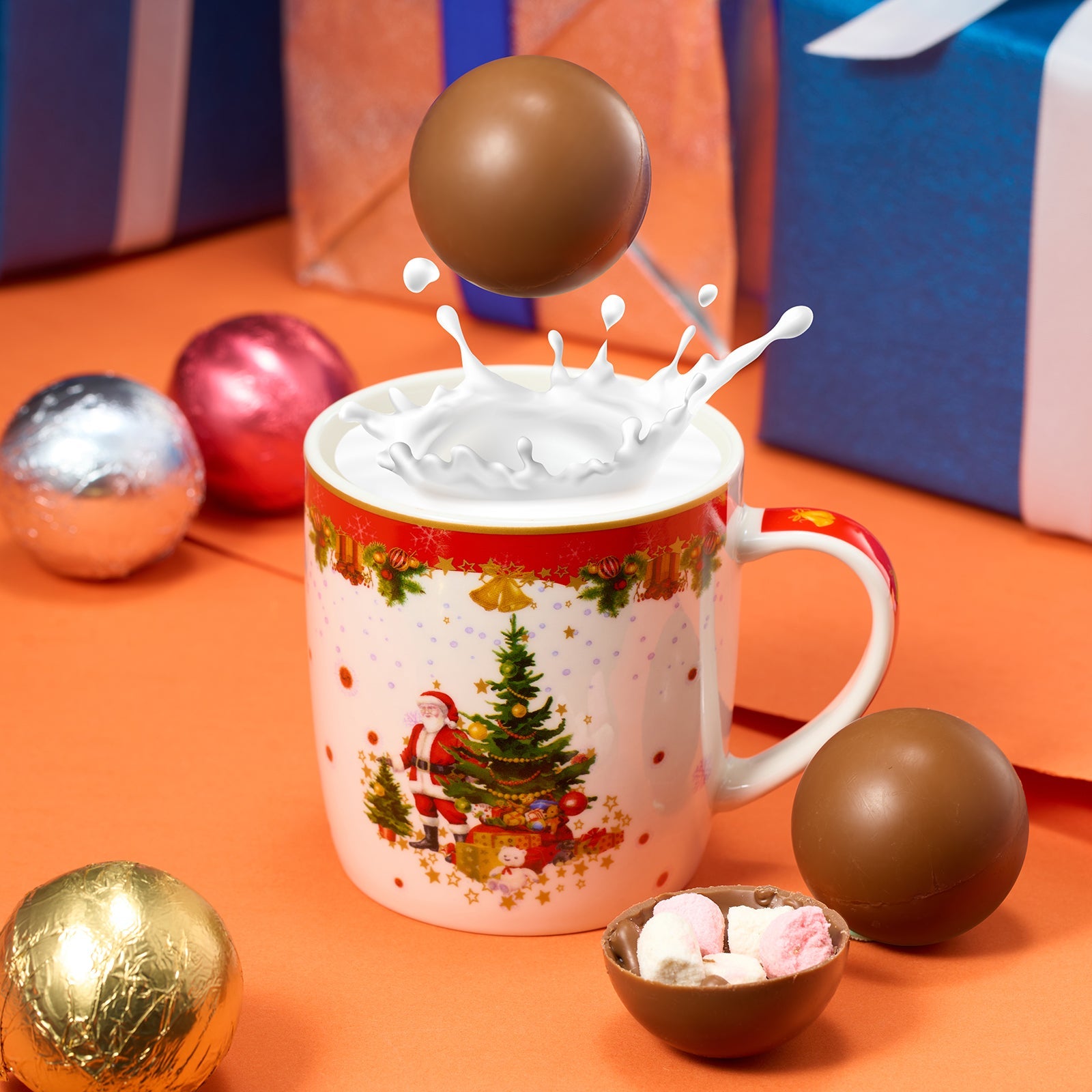 Hot Chocolate Bombs Set Of 6 2 Flavors White Red Swirl Design Caramel Fudge Brownie Candy Chocolates